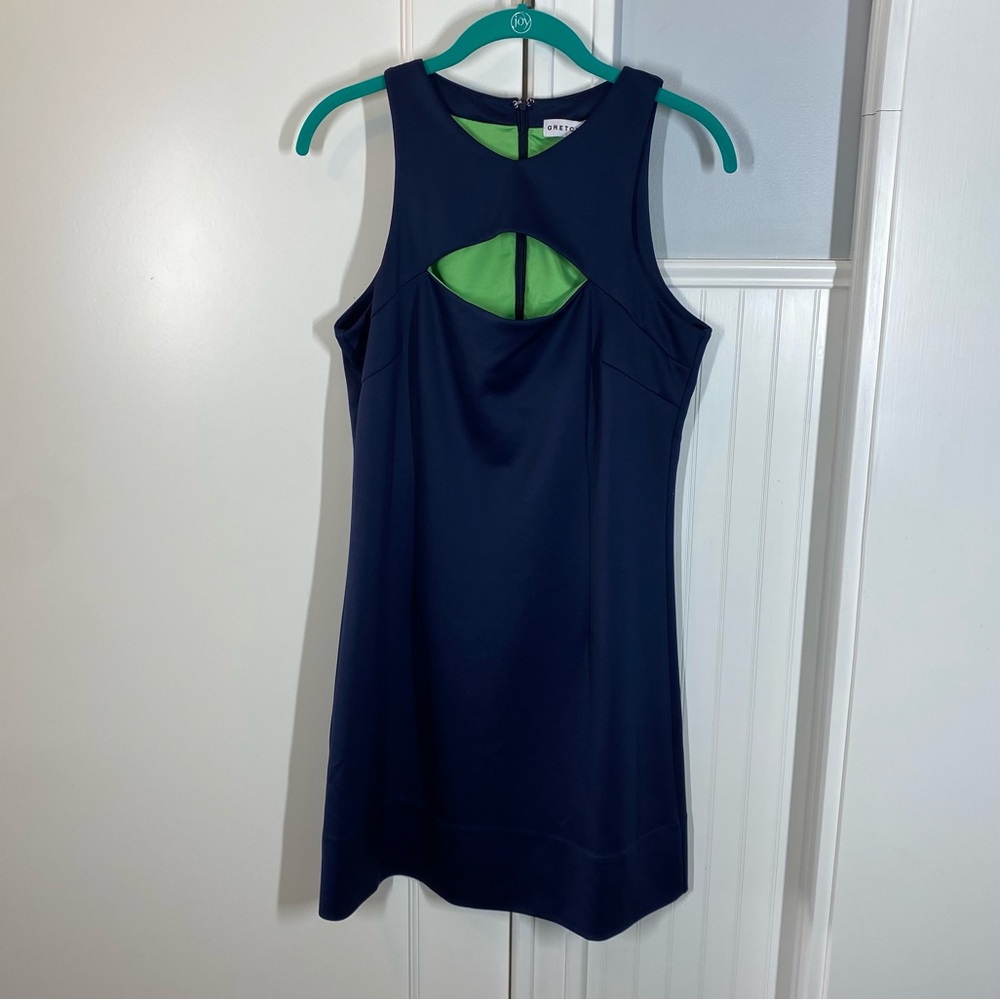 Gretchen Scott Navy Blue Cut Out Décolletage Dress Size Small‎ pickleball golf